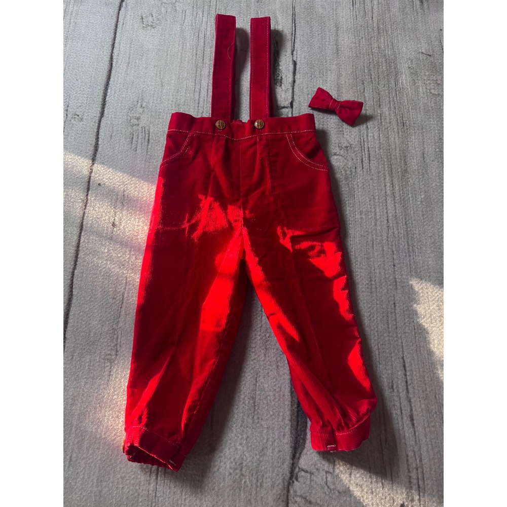 Vintage Carter's‎ Corduroy Red Overalls 24M Bow Tie Set 80's 90's
